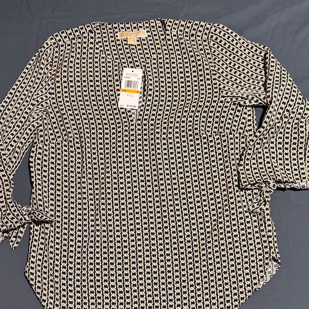 Michael Kors Black and Cream Chain-Link Print Blouse